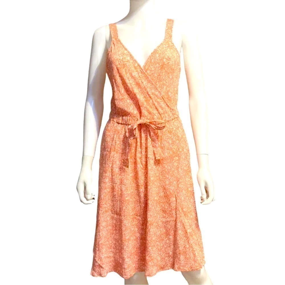 Treasure & Bond Sleeveless Tie Waist Dress In Orange- Pink Oxford Floral LARGE